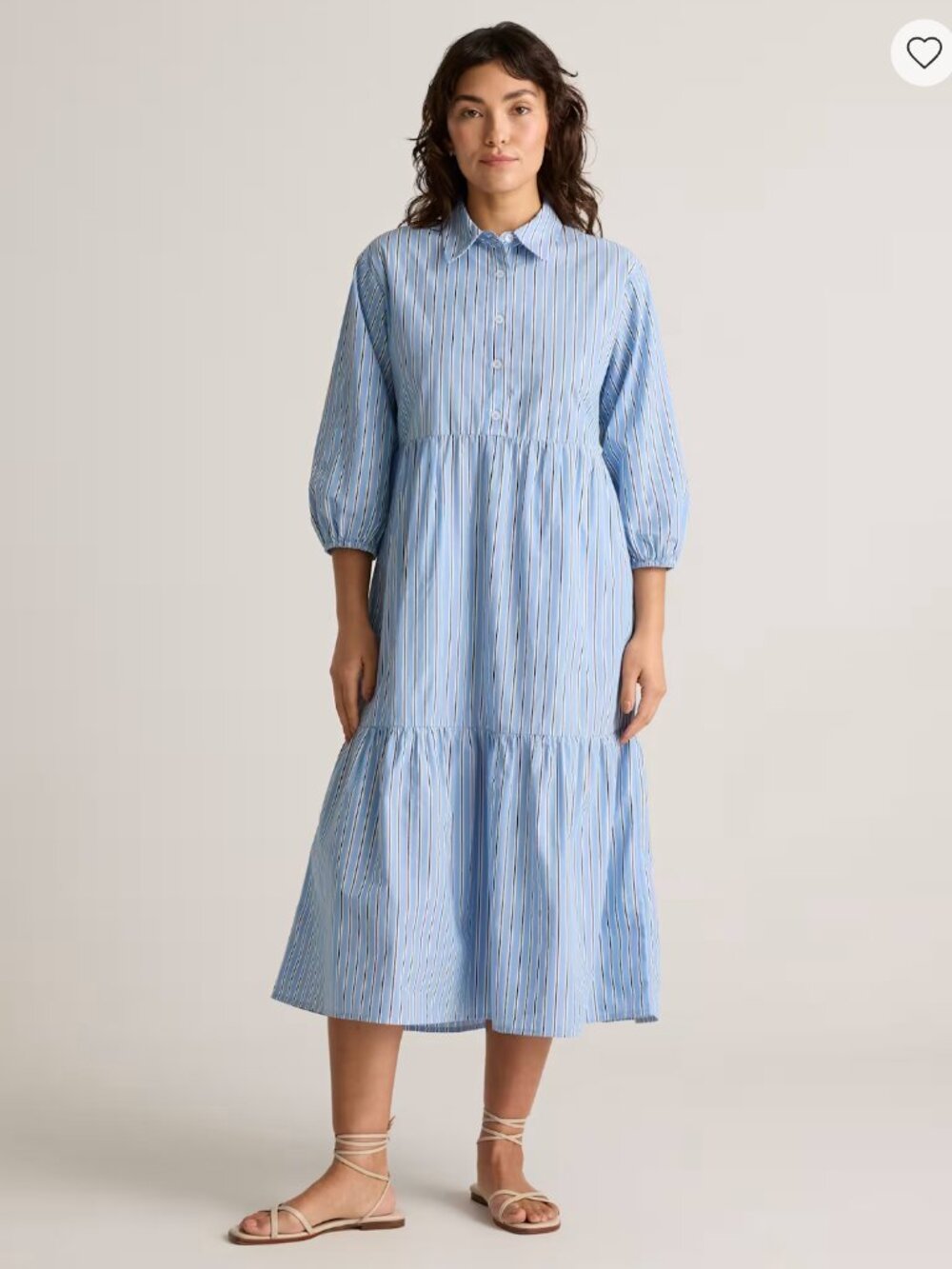 Quince 100% Organic Cotton Blue Striped Poplin Midi Tunic Dress, Size Large